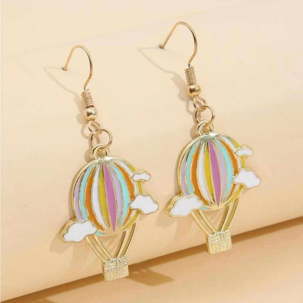 🎉 New Hot Air Balloon Gold Plated Dangle Earrings